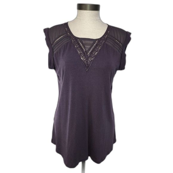 Daniel Rainn Purple Sleeveless Crochet Top Size S - Picture 1 of 9
